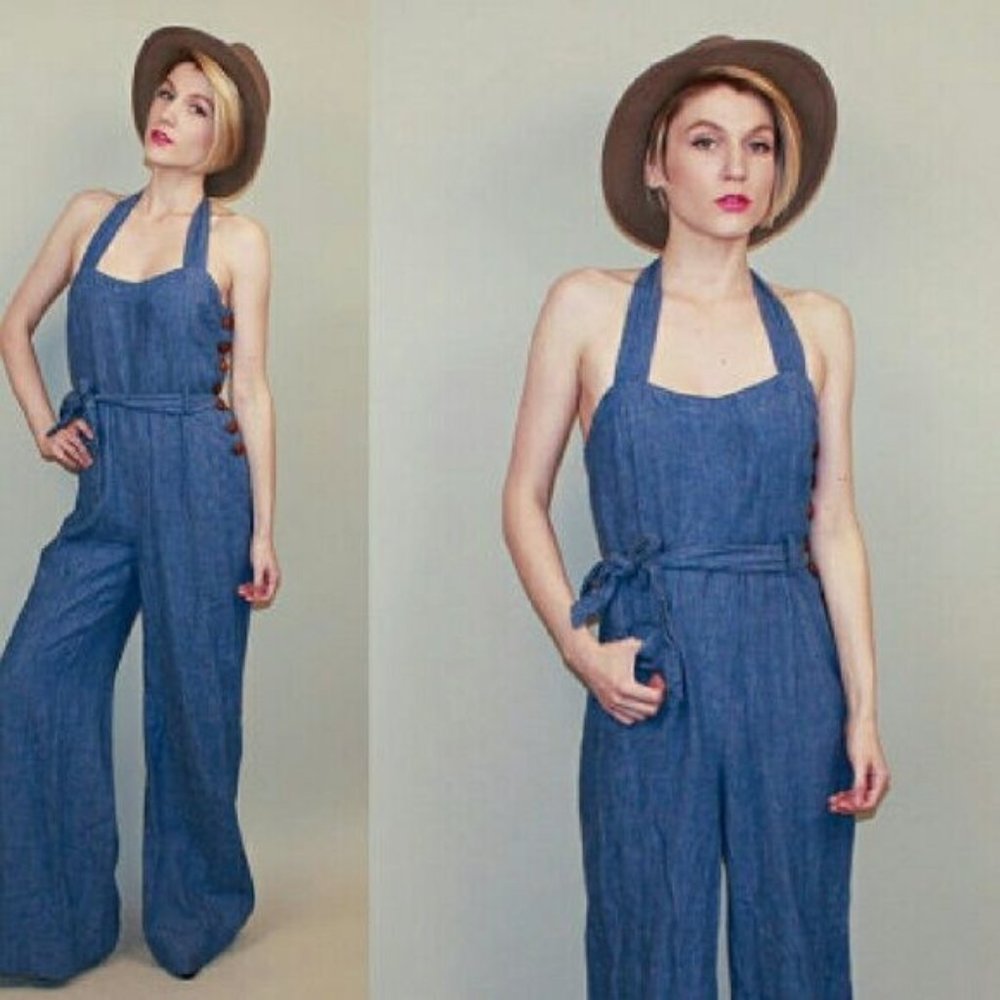 elevenses Blue Denim Halter Jumpsuit